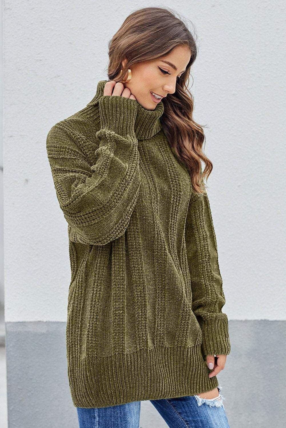 Teal Demeter Women's Clothing Green Turtleneck Soft Chenille Winter Long Sweater