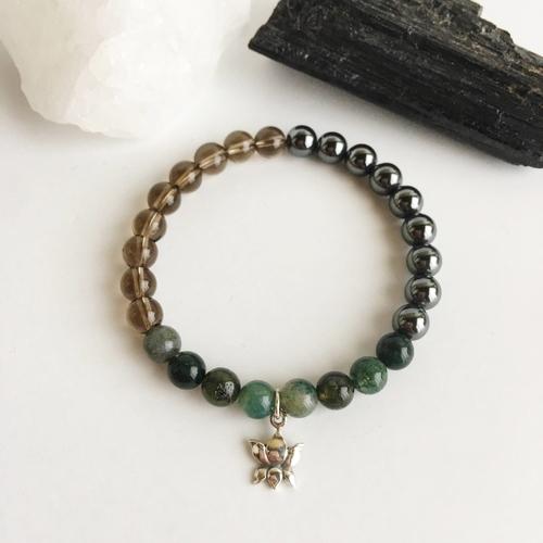 Purple Lily Jewelry & Watches Harmony & New Beginnings - Hematite, Moss Agate
