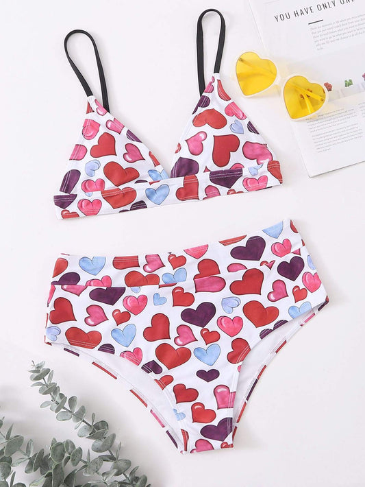 Angela Women's Clothing Heart Print Triangle Bikini Swimsuit