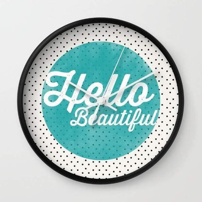 Scorpius Clocks Hello Beautiful Teal Dots typography Wall clock