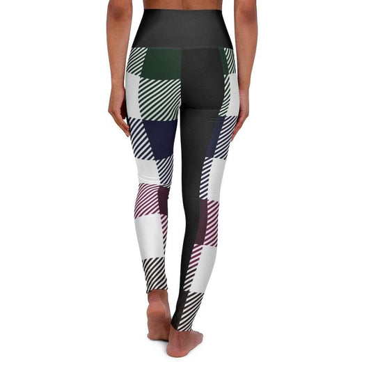 Grey Coco Activewear High Waist Fitness Leggings, Black Multicolor Plaid Print