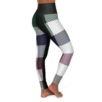 Grey Coco Activewear 2XL High Waist Fitness Leggings, Black Multicolor Plaid Print