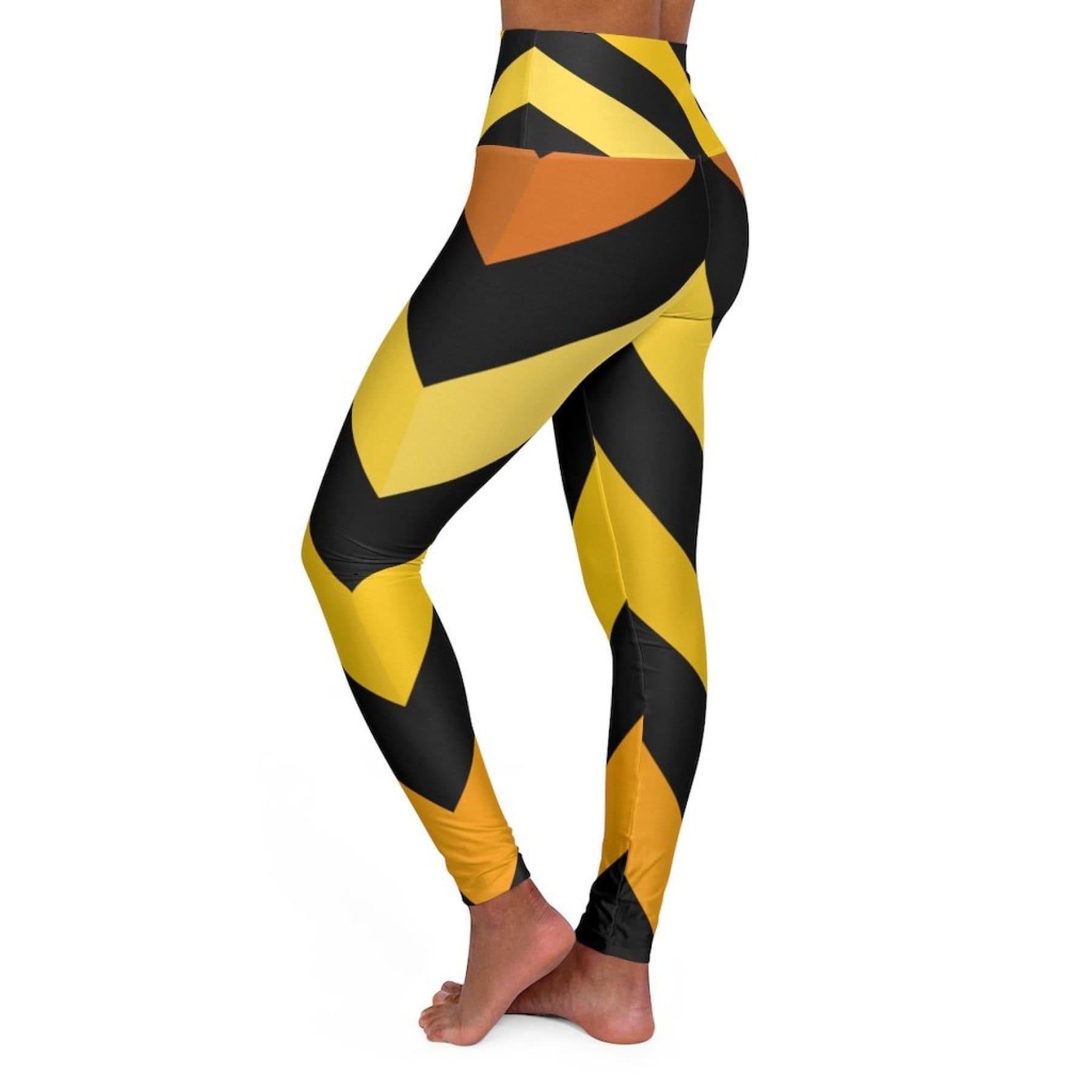 Grey Coco Activewear High Waisted Leggings, Black And Yellow