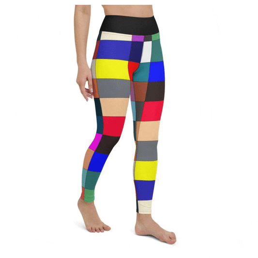 Grey Coco Activewear High Waisted Leggings, Multicolor Block Black