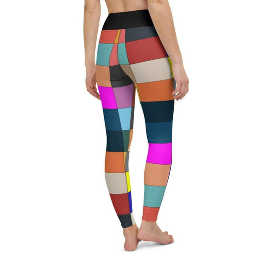 Grey Coco Activewear High Waisted Leggings, Multicolor Block Black