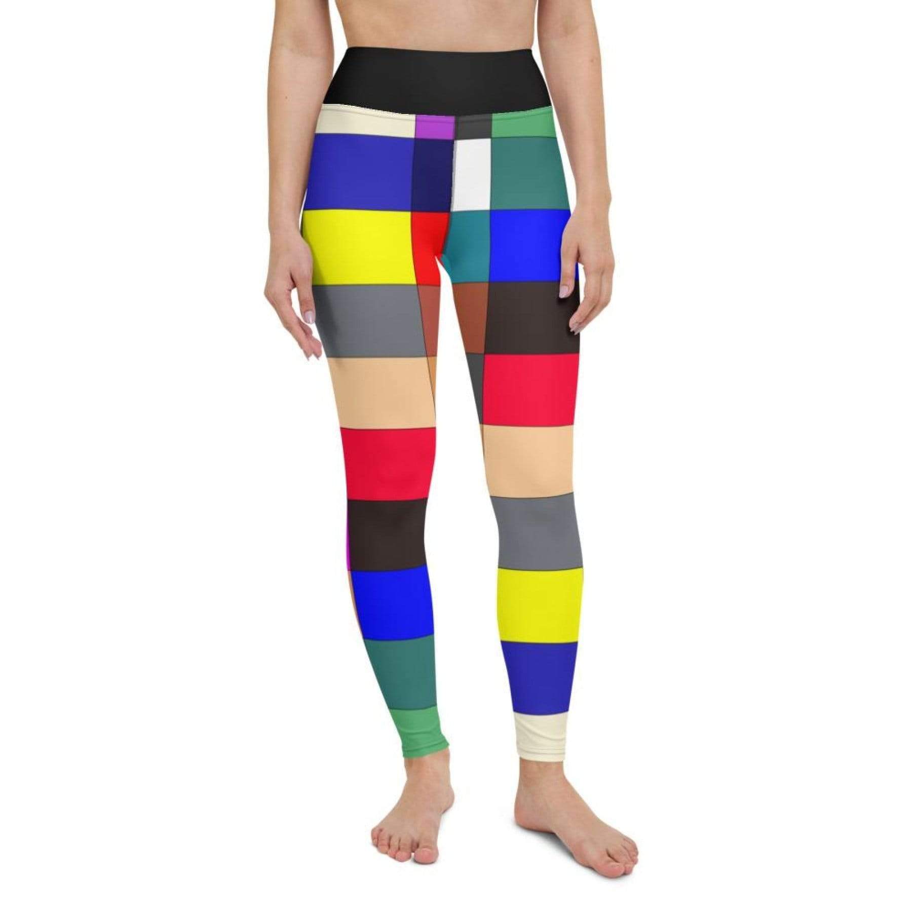 Grey Coco Activewear High Waisted Leggings, Multicolor Block Black