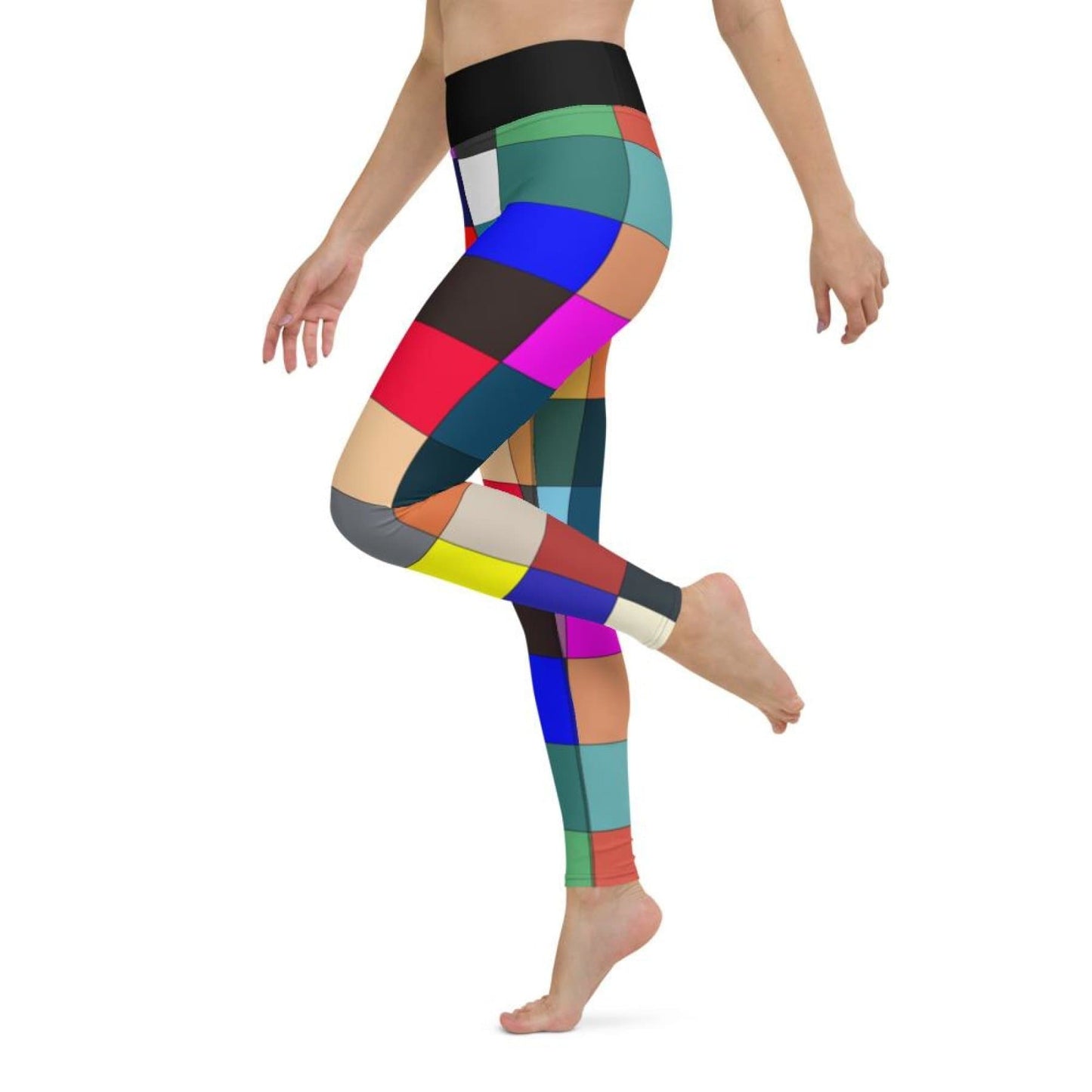 Grey Coco Activewear High Waisted Leggings, Multicolor Block Black