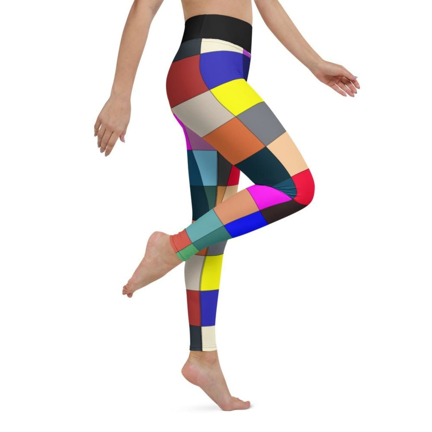 Grey Coco Activewear High Waisted Leggings, Multicolor Block Black
