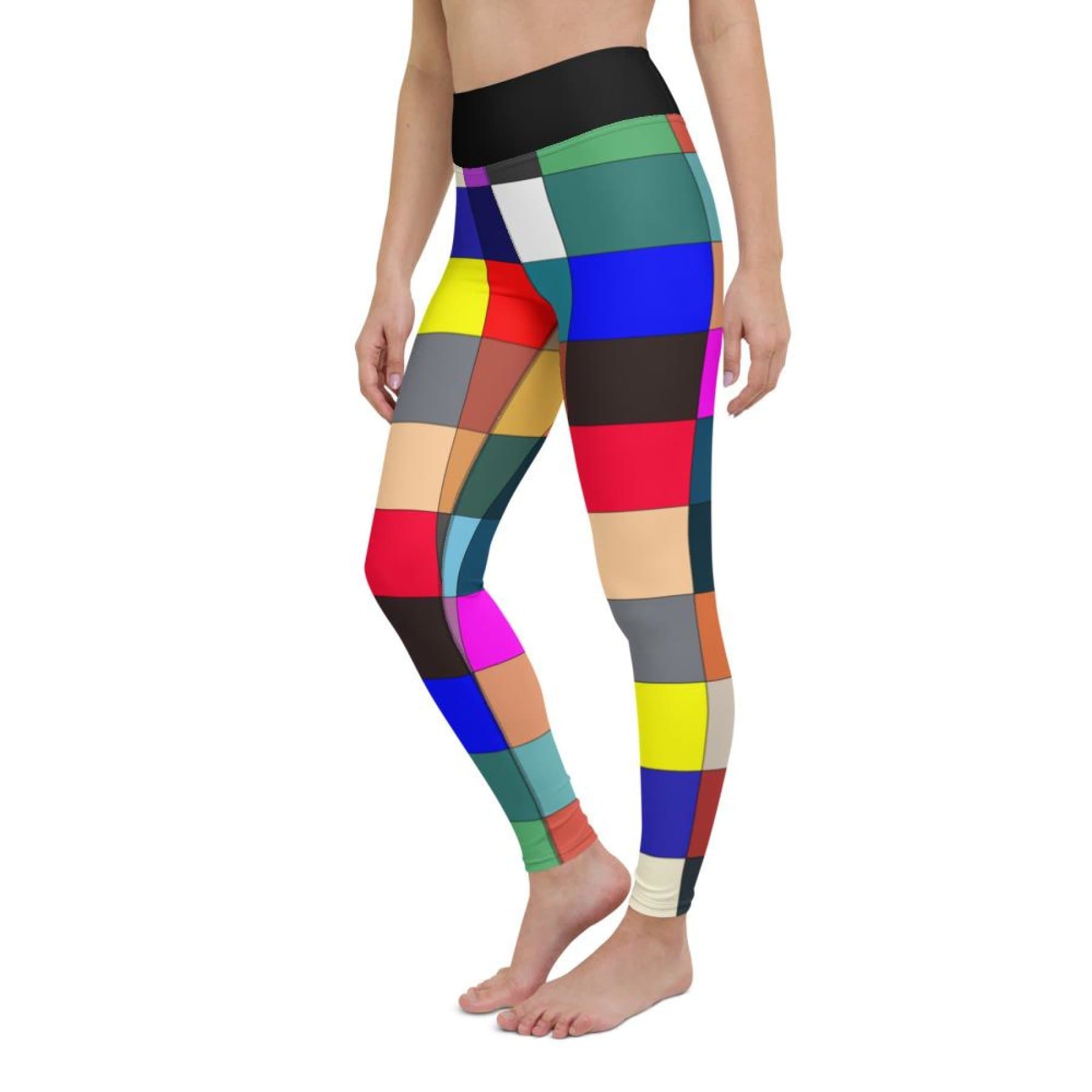 Grey Coco Activewear High Waisted Leggings, Multicolor Block Black