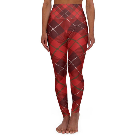 Grey Coco Activewear High Waisted Red Plaid Style Leggings