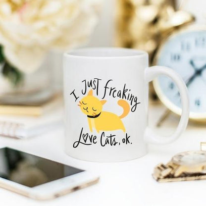 Magenta Shadow Gifts I Just Freaking Love Cats OK Mug, Cat Mugs, Funny