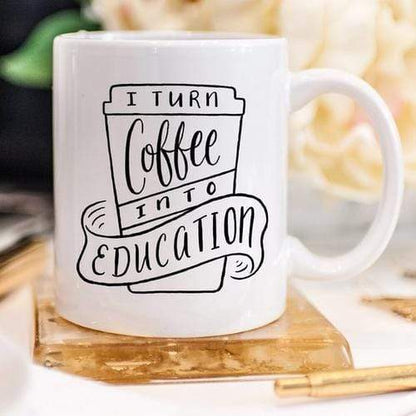 Magenta Shadow Gifts I Turn Coffee Into Education Mug, 11 oz Mug,