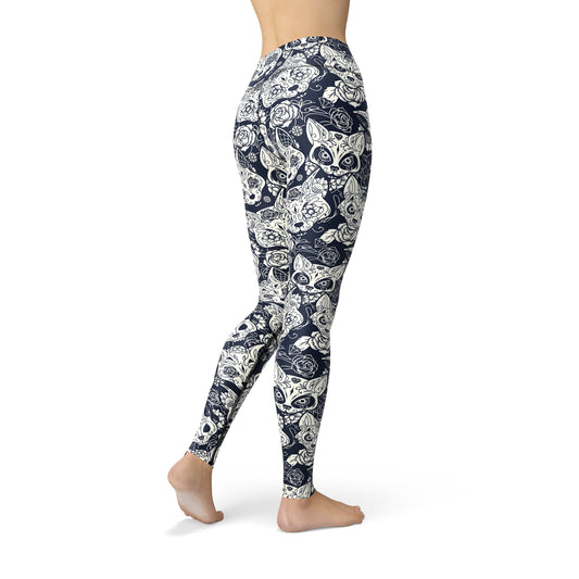 Orange Poppy Leggings Jean Cat Sugar Skulls Leggings