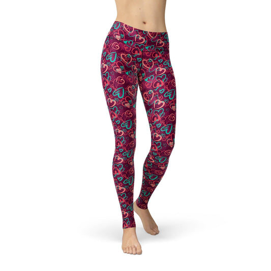 Orange Poppy Leggings Jean Magenta Hearts Leggings