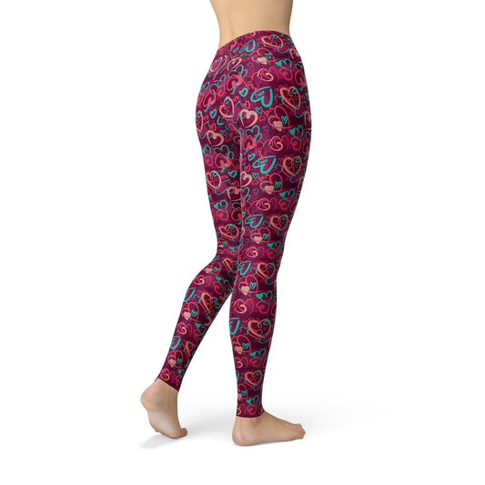 Orange Poppy Leggings Jean Magenta Hearts Leggings
