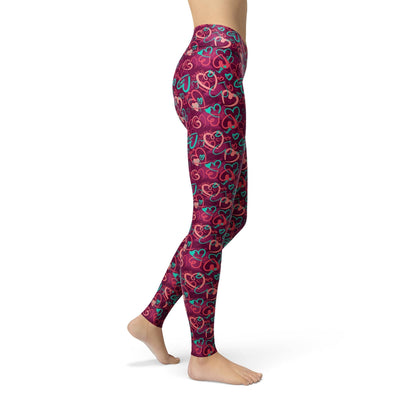 Orange Poppy Leggings Jean Magenta Hearts Leggings