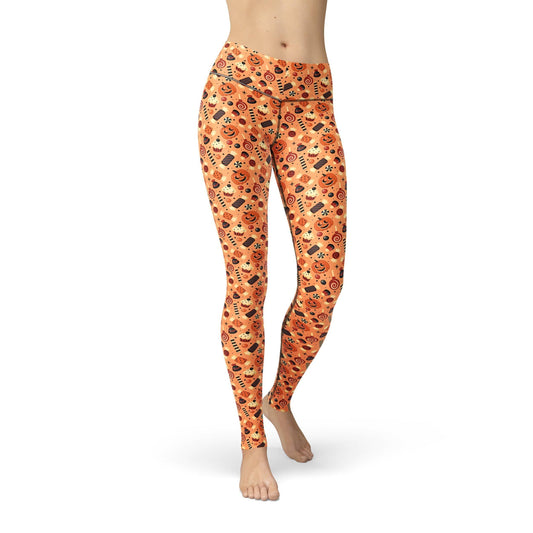Orange Poppy Leggings Jean Pumpkin Candies Leggings