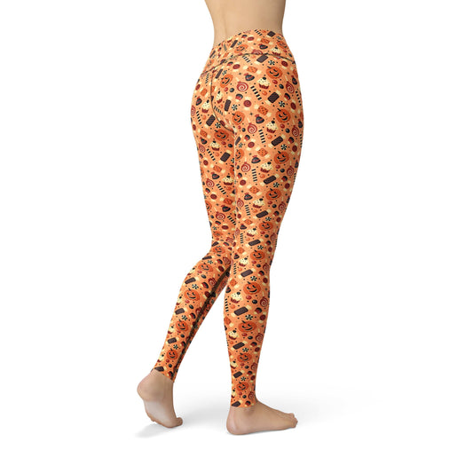Orange Poppy Leggings Jean Pumpkin Candies Leggings