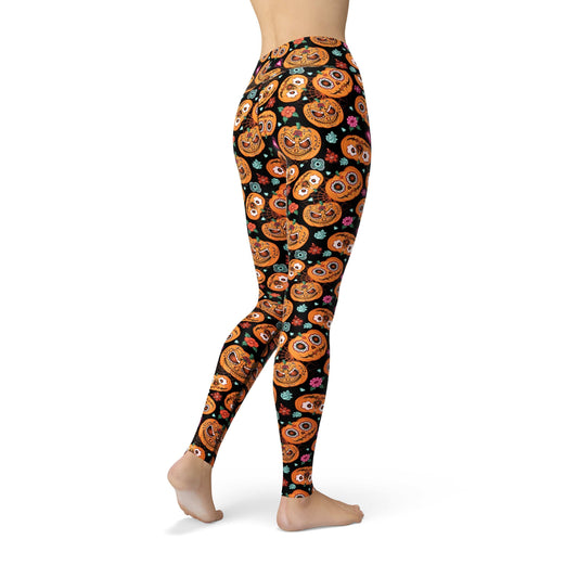Orange Poppy Leggings Jean Pumpkin Faces Leggings