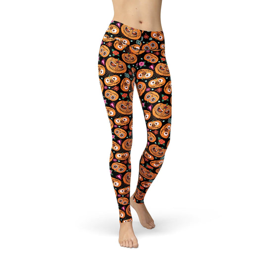 Orange Poppy Leggings Jean Pumpkin Faces Leggings