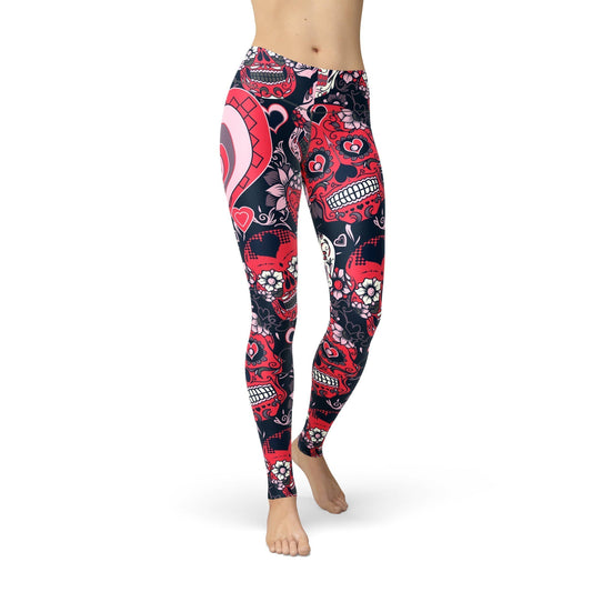 Orange Poppy Leggings Jean Valentine Sugar Skulls Leggings