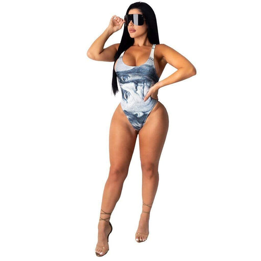Maroon Ourea Women's Clothing Joskaa Money Print Beach Wear Swimming Suit for Women