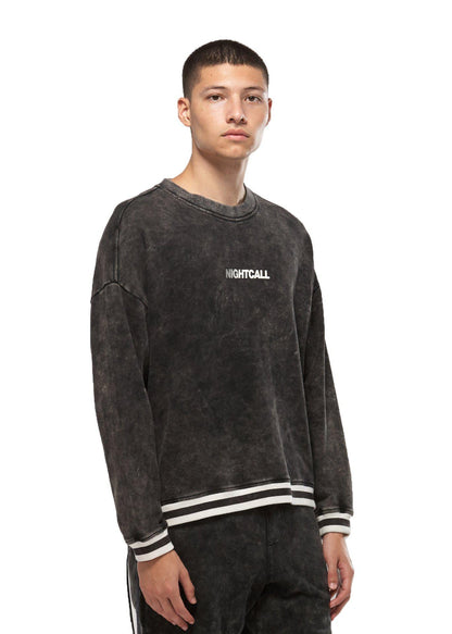 Lemon Hera Men's Clothing Konus Side Zip Acid Wash Black Sweatshirt