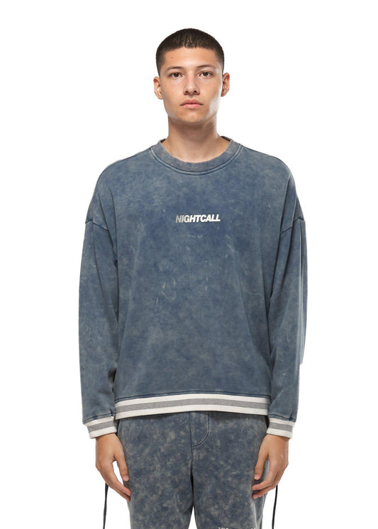 Lemon Hera Men's Clothing Konus Side Zip Acid Wash Blue Sweatshirt