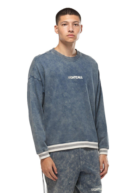 Lemon Hera Men's Clothing Konus Side Zip Acid Wash Blue Sweatshirt