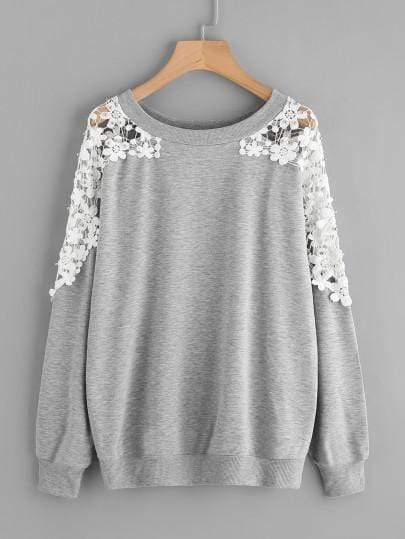 Celeste Men's Clothing Lace Panel Beaded Sweatshirt