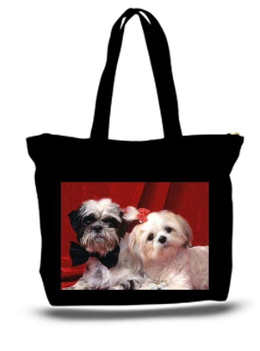 Red Europa Home Decor Large  Tote Grocery & Stuff Bag 2 Cute Shih Tzu