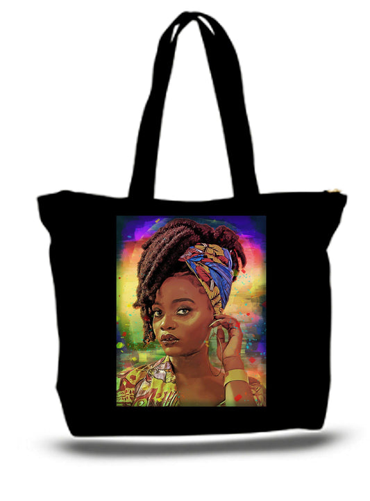 Red Europa Home Decor Large  Tote Grocery & Stuff Bag African American Girl