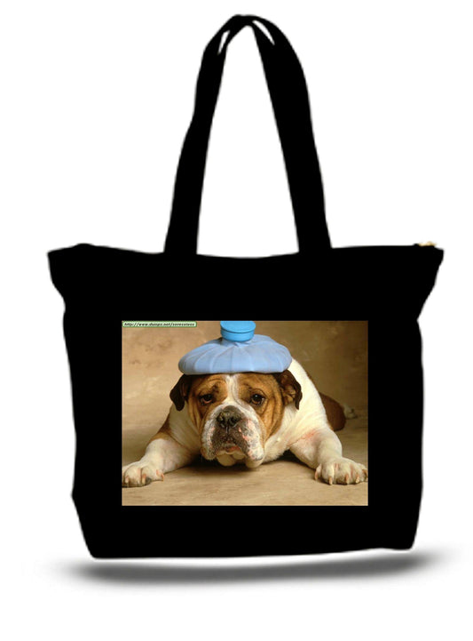 Red Europa Home Decor Large  Tote Grocery & Stuff Bag Bulldog With A headache