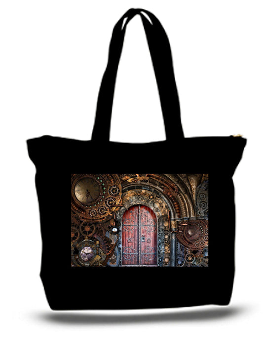 Red Europa Home Decor Large  Tote Grocery & Stuff Bag Steampunk Gears Ans Door