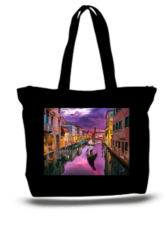 Red Europa Home Decor Large  Tote Grocery & Stuff Bag Venice Italy Gondola On The Canal