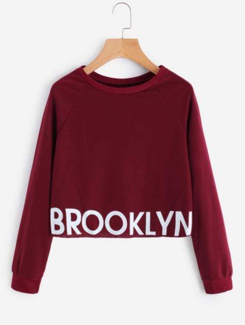 Celeste Women's Clothing Letter Print Raglan Sleeve Crop Pullover