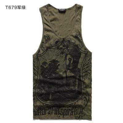hansleii T679 army green / M Men's Grey Casual Fitness Sleeveless Tank Top