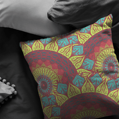 Gold Sooty Textiles & Pillows Moroccan Style Blue Green Mandala Decorative Pillow, Living room