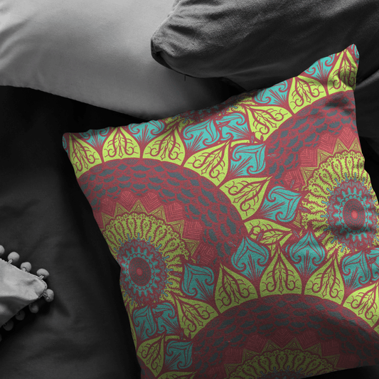 Gold Sooty Textiles & Pillows Moroccan Style Blue Green Mandala Decorative Pillow, Living room
