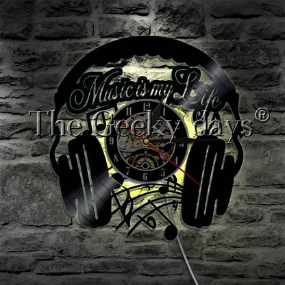hansleii With Led_1 Music Is My Life Vinyl Record Wall Clock