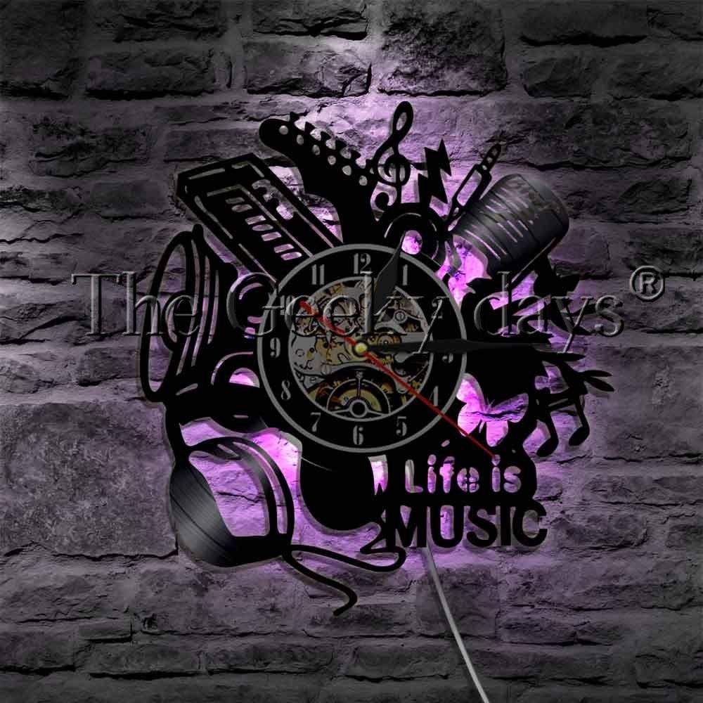 hansleii With Led_3 Music Is My Life Vinyl Record Wall Clock