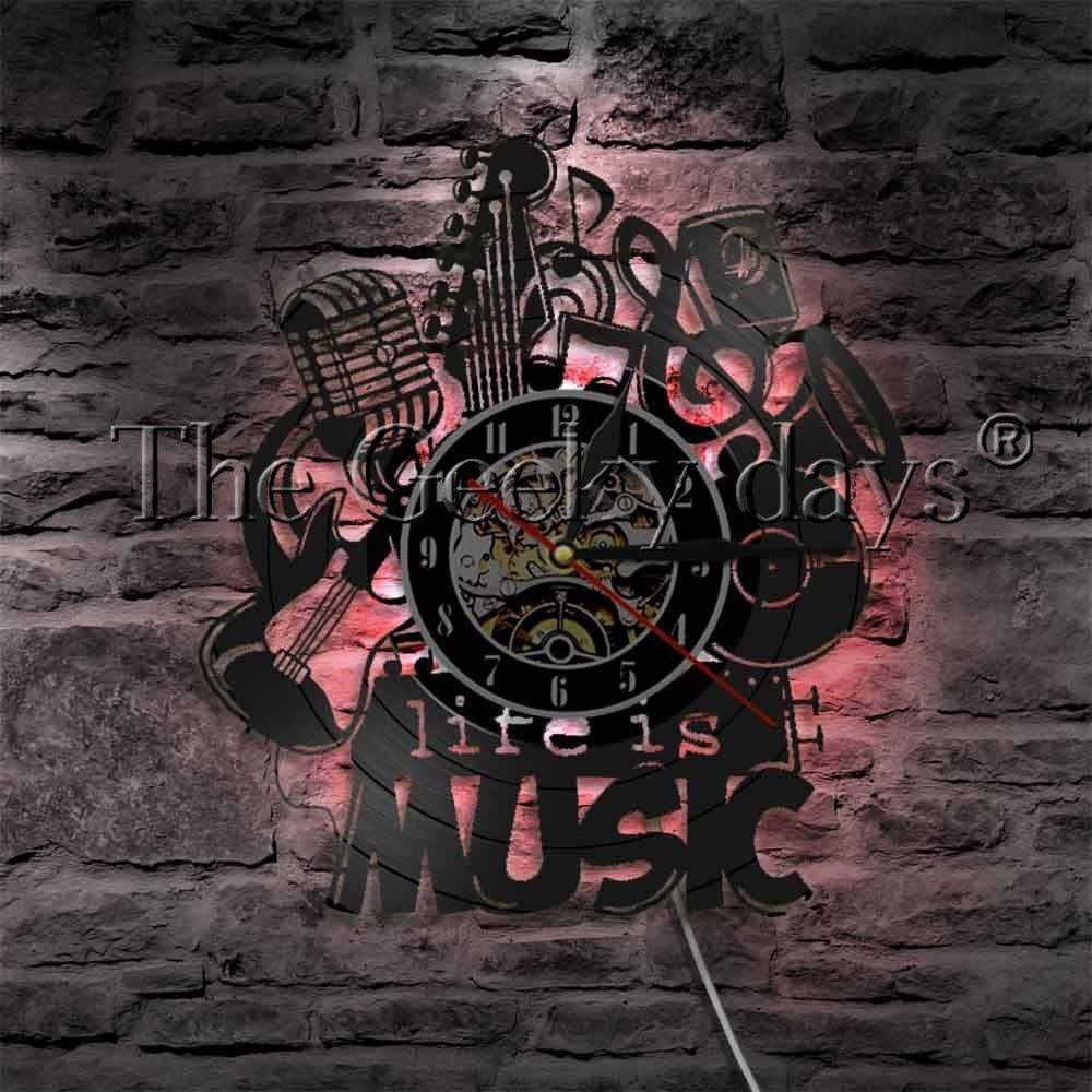 hansleii With Led_5 Music Is My Life Vinyl Record Wall Clock