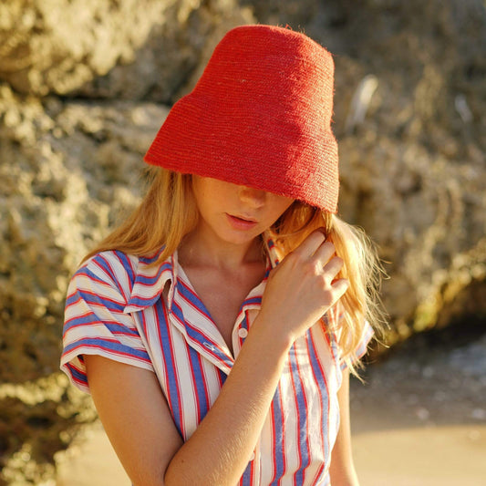 Cocoa Brunn Hats NAOMI Jute Bucket Hat, in Red