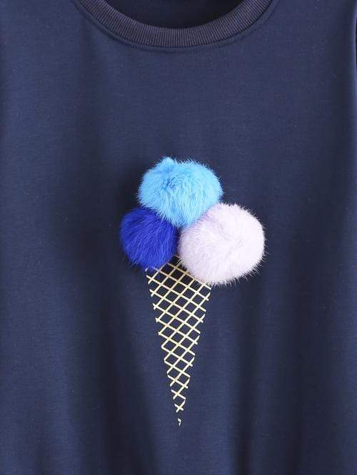 Celeste Women's Clothing Navy Ice Cream Print Sweatshirt