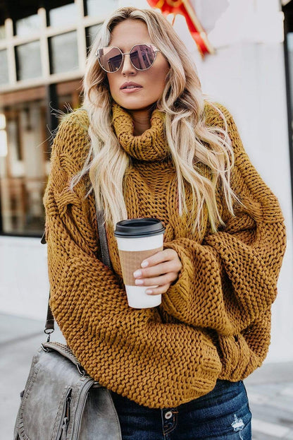 Teal Demeter Sweaters & Hoodies New Orange Cuddle Weather Cable Knit Handmade Turtleneck Sweater