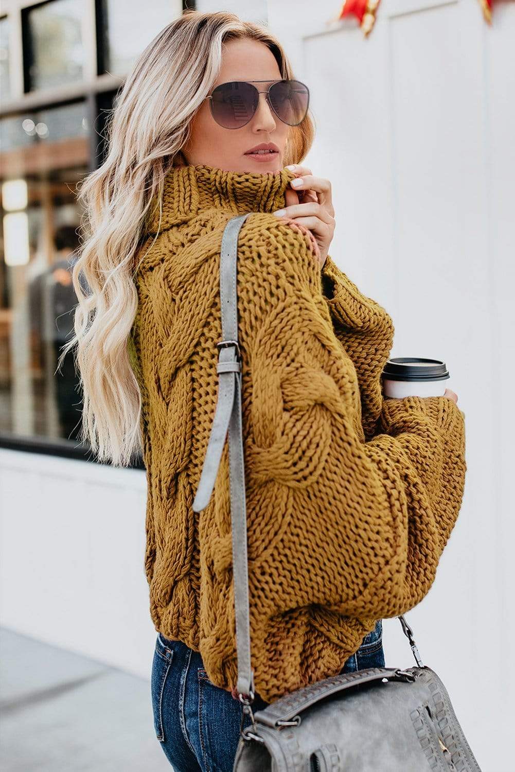 Teal Demeter Sweaters & Hoodies New Orange Cuddle Weather Cable Knit Handmade Turtleneck Sweater