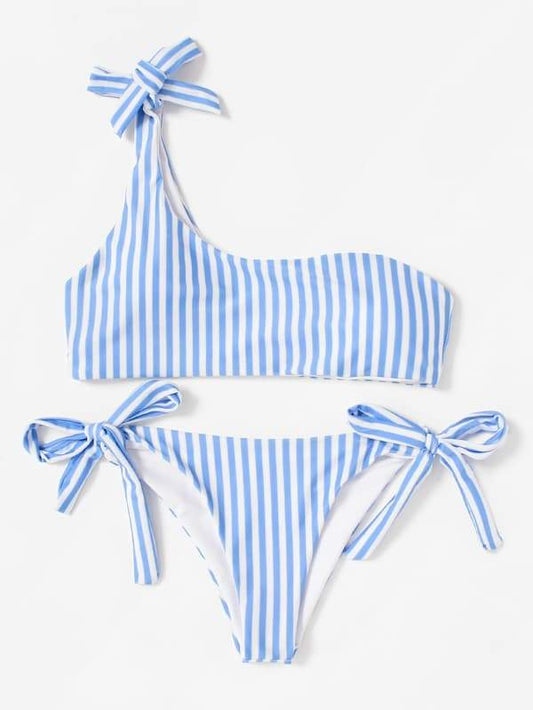 Silver Sam Women's Clothing One Shoulder Top With Tie Side Bikini Set