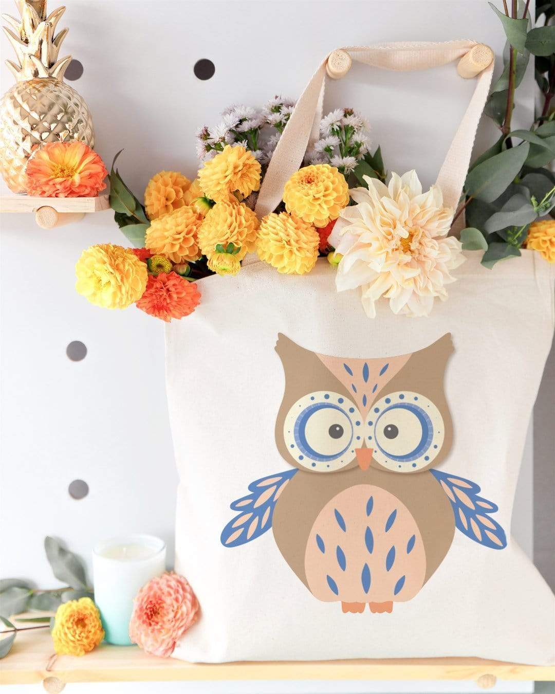 Turquoise Andromeda Totes & Beach Bags Owl Tote Bag