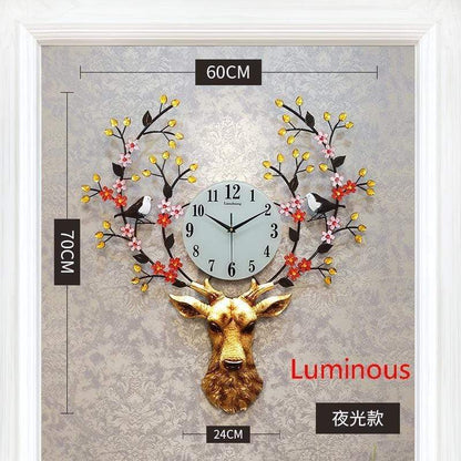 samauk B Pastoral Style Metal Deer Head Flower Large Clock