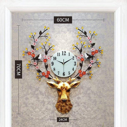 samauk A Pastoral Style Metal Deer Head Flower Large Clock
